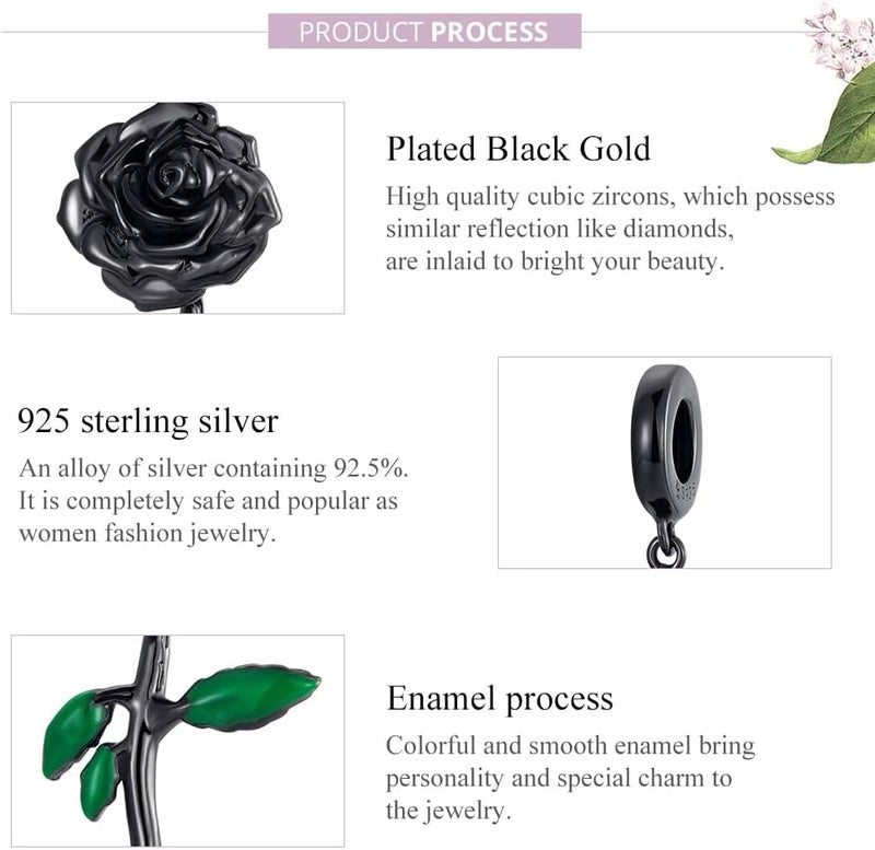 BABAMIA Store Rose Charm Heart Charms for Bracelets 925 Sterling Silver Bead Charm Fits Bracelets and Necklaces Paved with Cubic Zirconia Animal Skull Charm Dainty Halloween Charms Jewelry for Women Girls - Image 5
